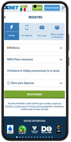 Formulario de registro en el casino